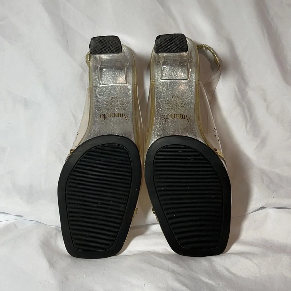 Amanda Acrylic Heels with Gold Accents - EUC